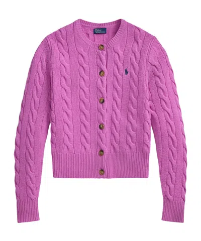 Polo Ralph Lauren Cable-knit Logo-embroidered Cardigan In Purple