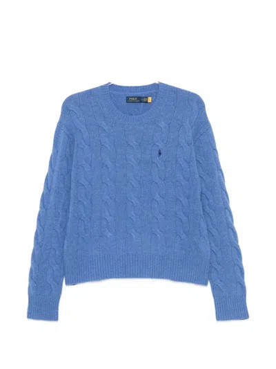 Polo Ralph Lauren Cable-knit Wool Jumper With Embroidered Pony Logo In Blue