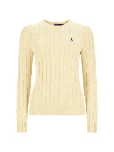 Polo Ralph Lauren Cable-knit Logo-embroidered Sweater In Neutral
