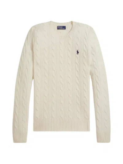 Polo Ralph Lauren Cable-knit Logo-embroidered Sweater In Neutral