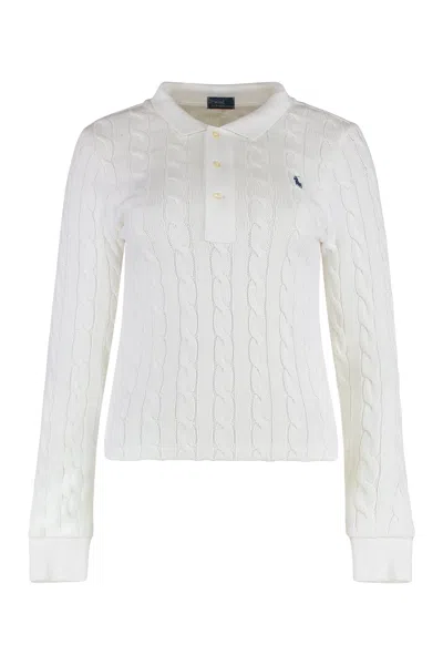 Polo Ralph Lauren Cable-knit Long Sleeve Polo In White