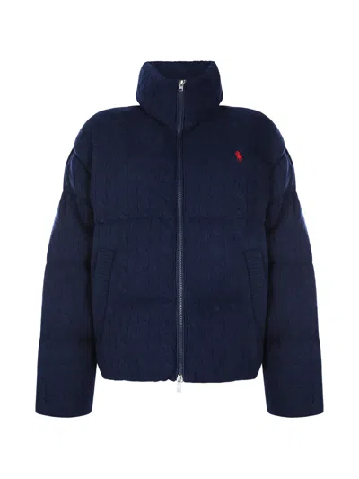 Polo Ralph Lauren Cable-knit Padded Coat In Blue
