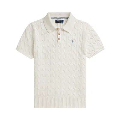 Pre-owned Polo Ralph Lauren Cable-knit Polo 'deckwash White' | Kid's Size L