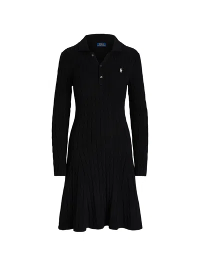Polo Ralph Lauren Cable-knit Polo Midi Dress In Black