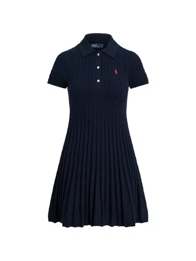 Polo Ralph Lauren Cable-knit Polo Mini Dress In Blue