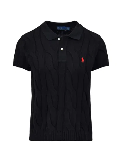 Polo Ralph Lauren Cable-knit Polo Shirt In Black