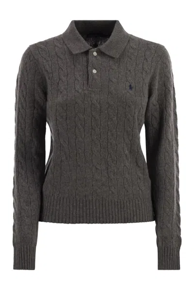 Polo Ralph Lauren Cable-knit Polo Shirt In Gray