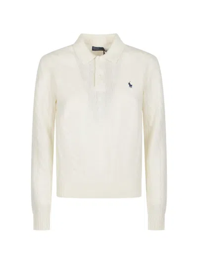 Polo Ralph Lauren Cable-knit Polo-collar Sweater In 뉴트럴