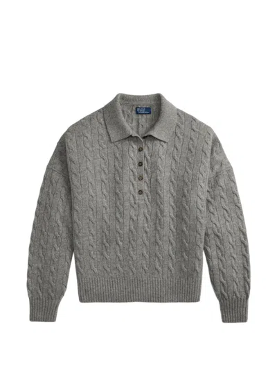 Polo Ralph Lauren Cable-knit Polo-collar Sweater In Gray