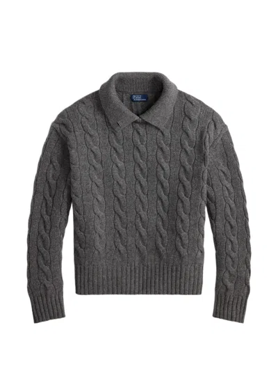 Polo Ralph Lauren Cable-knit Polo-collar Wool Sweater In Gray