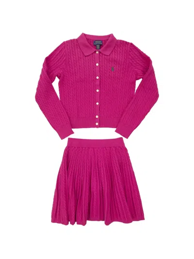 Polo Ralph Lauren Cable-knit Pony Skirt Set In Pink