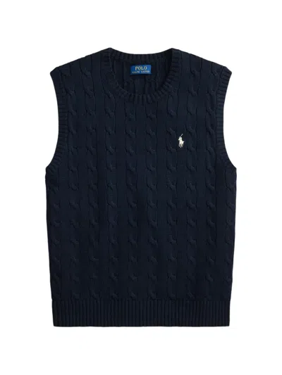 Polo Ralph Lauren Cable-knit Pony Sweater Vest In Blue