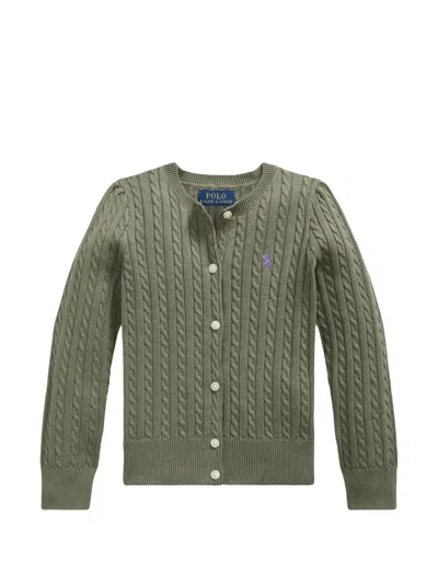 Polo Ralph Lauren Kids' Cable-knit Pony-embroidered Cardigan In Green