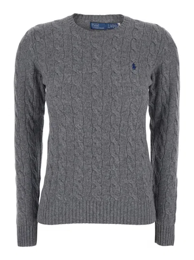Polo Ralph Lauren Cable-knit Pony-embroidered Sweater In Gray