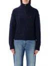 Polo Ralph Lauren Cable-knit Wool-cashmere Cardigan With Grosgrain Trim In Blue