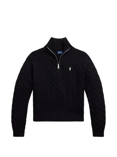 Polo Ralph Lauren Cable-knit Quarter-zip Sweater In Black