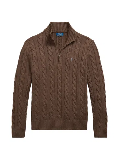 Polo Ralph Lauren Cable-knit Quarter-zip Sweater In Brown