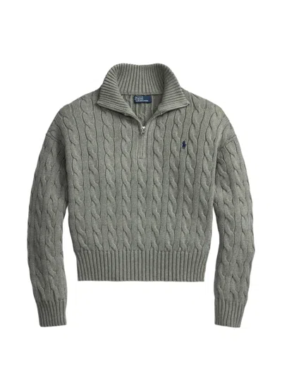 Polo Ralph Lauren Cable-knit Quarter-zip Sweater In Gray
