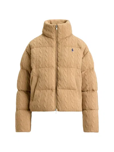 Polo Ralph Lauren Cable Wool-cashmere Puffer Jacket In Collection Camel Melange In Blue