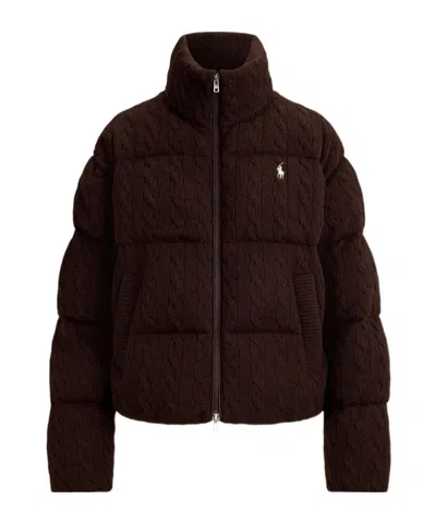 Polo Ralph Lauren Cable-knit Quilted Jacket In Brown