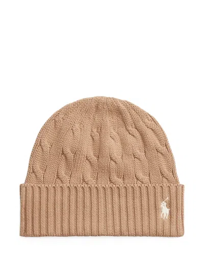 Polo Ralph Lauren Cable-knit Ribbed Beanie Hat In Brown