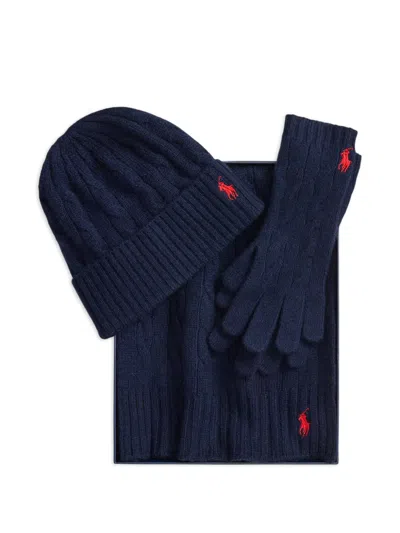 Polo Ralph Lauren Cable-knit Scarf (set Of Three) In Blue