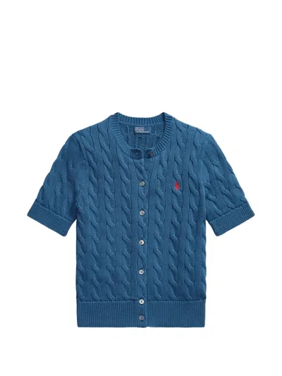 Polo Ralph Lauren Cable-knit Short-sleeve Cardigan In Blue