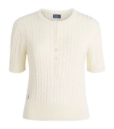 Polo Ralph Lauren Cable-knit Short-sleeve Henley Sweater In White
