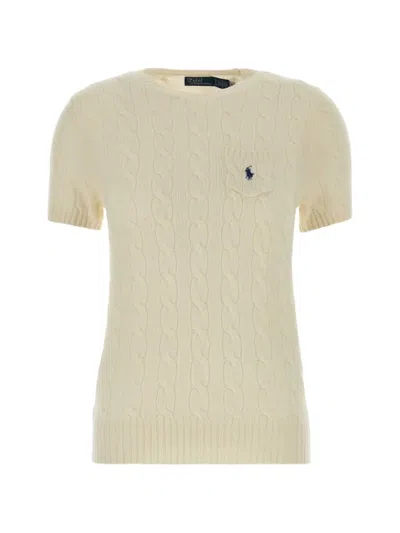 Polo Ralph Lauren Wool Blend Sweater Cable Knit Pocket In Neutral