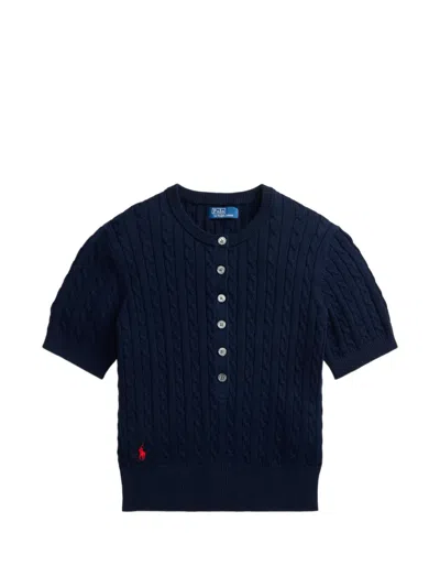 Polo Ralph Lauren Cable-knit Short-sleeve Top In Blue