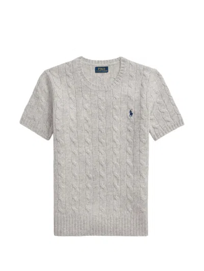 Polo Ralph Lauren Cable-knit Short-sleeve Top In Gray