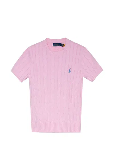 Polo Ralph Lauren Cable-knit Short-sleeve Top In Pink
