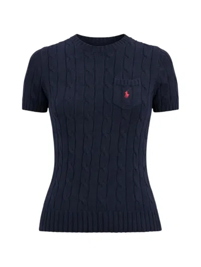Polo Ralph Lauren Cable-knit Short-sleeve T-shirt In Blue