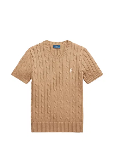 Polo Ralph Lauren Cable-knit Short-sleeve T-shirt In Brown