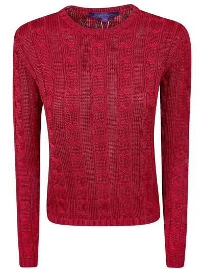 Polo Ralph Lauren Cable-knit Silk Crewneck Sweater In Red