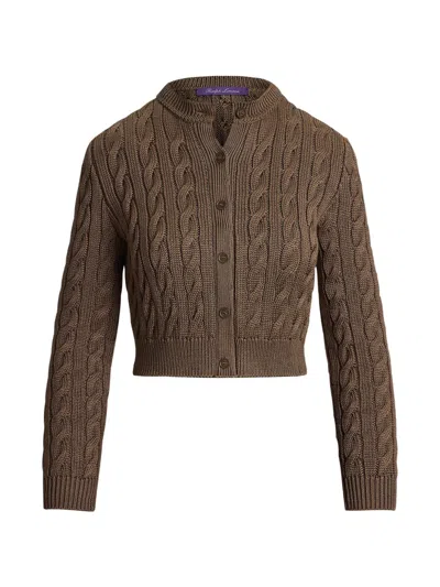 Polo Ralph Lauren Cable-knit Silk Cropped Cardigan In Brown