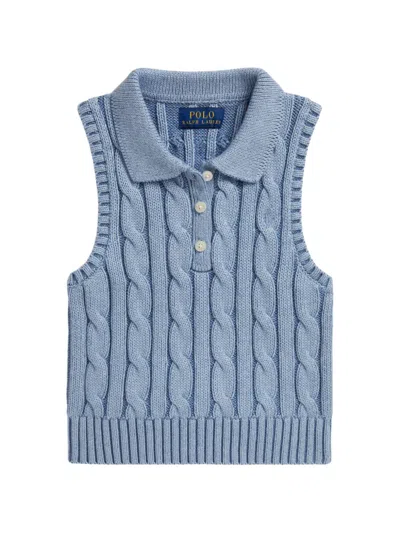 Polo Ralph Lauren Kids' Cable-knit Sleeveless Polo Shirt In Blue