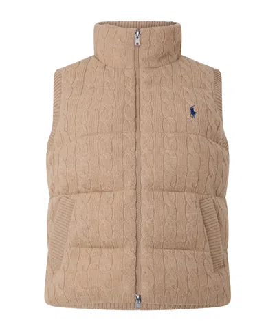 Polo Ralph Lauren Cableknit Standcollar Gilet In Brown