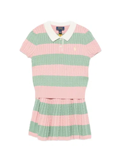 Polo Ralph Lauren Kids' Striped Knit Top And Striped Skirt Set In Green
