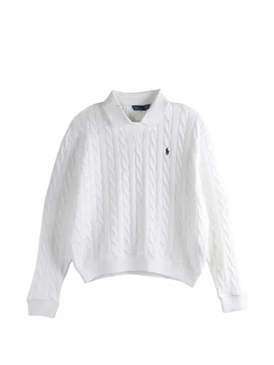 Polo Ralph Lauren Cable Knit Polo Collar Sweater In White
