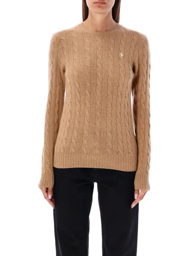 Polo Ralph Lauren Cable-knit Sweater With Embroidered Chest Logo In Collection Camel