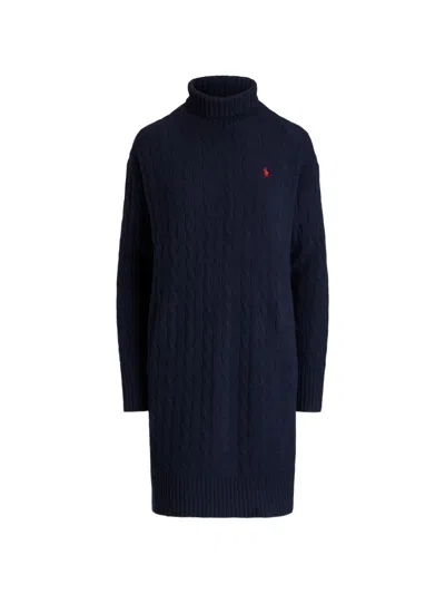 Polo Ralph Lauren Cable-knit Turtleneck Midi Dress In Blue