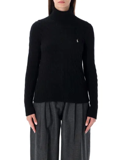 Polo Ralph Lauren Cable-knit Turtleneck Sweater In Wool-cashmere Blend In Nero