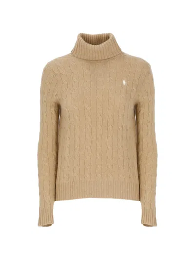 Polo Ralph Lauren Cable-knit Turtleneck Sweater In Neutrals