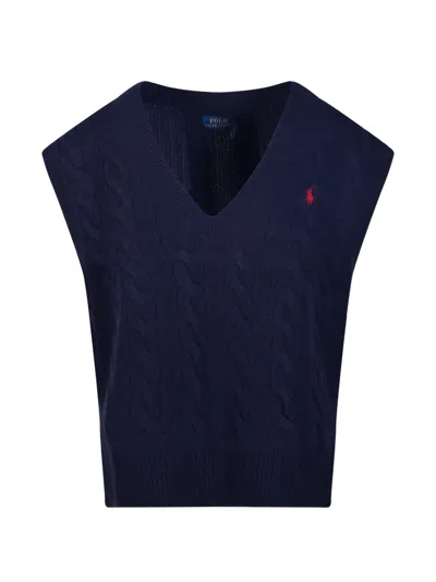 Polo Ralph Lauren Cable-knit V-neck Knitted Vest In Blue