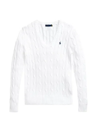 Polo Ralph Lauren Cable-knit V-neck Sweater In 화이트