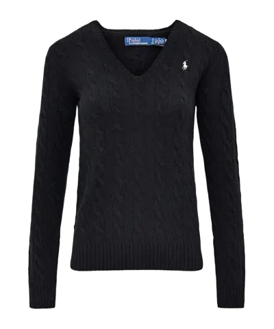 Polo Ralph Lauren Cable-knit V-neck Sweater In Black