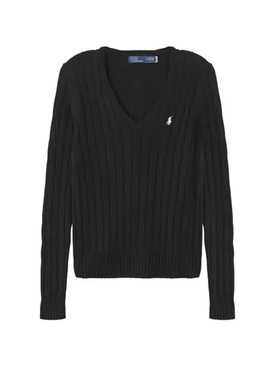 Polo Ralph Lauren Cable-knit V-neck Sweater In Black