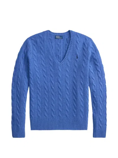 Polo Ralph Lauren Cable-knit V-neck Sweater In Blue