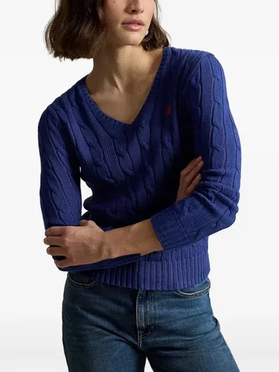 Polo Ralph Lauren Cable-knit V-neck Sweater In Blue